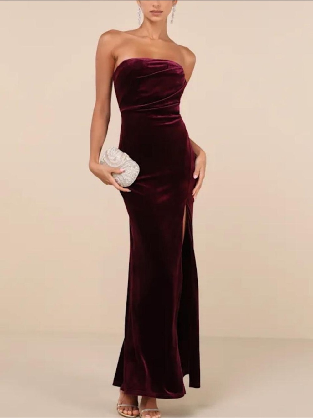 Lulus Perfectly Captivating Plum Purple Velvet Strapless Maxi Dress